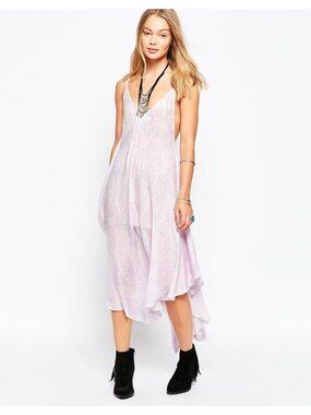 Free People Lilac Flowy Asymmetrical Midi Slip Dress | Balletcore Boho Coquette
